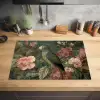 Groene papegaai - Kleurrijke bloemen - Donkere achtergrond Inductie beschermer vinyl 3mm klein -sfeer5