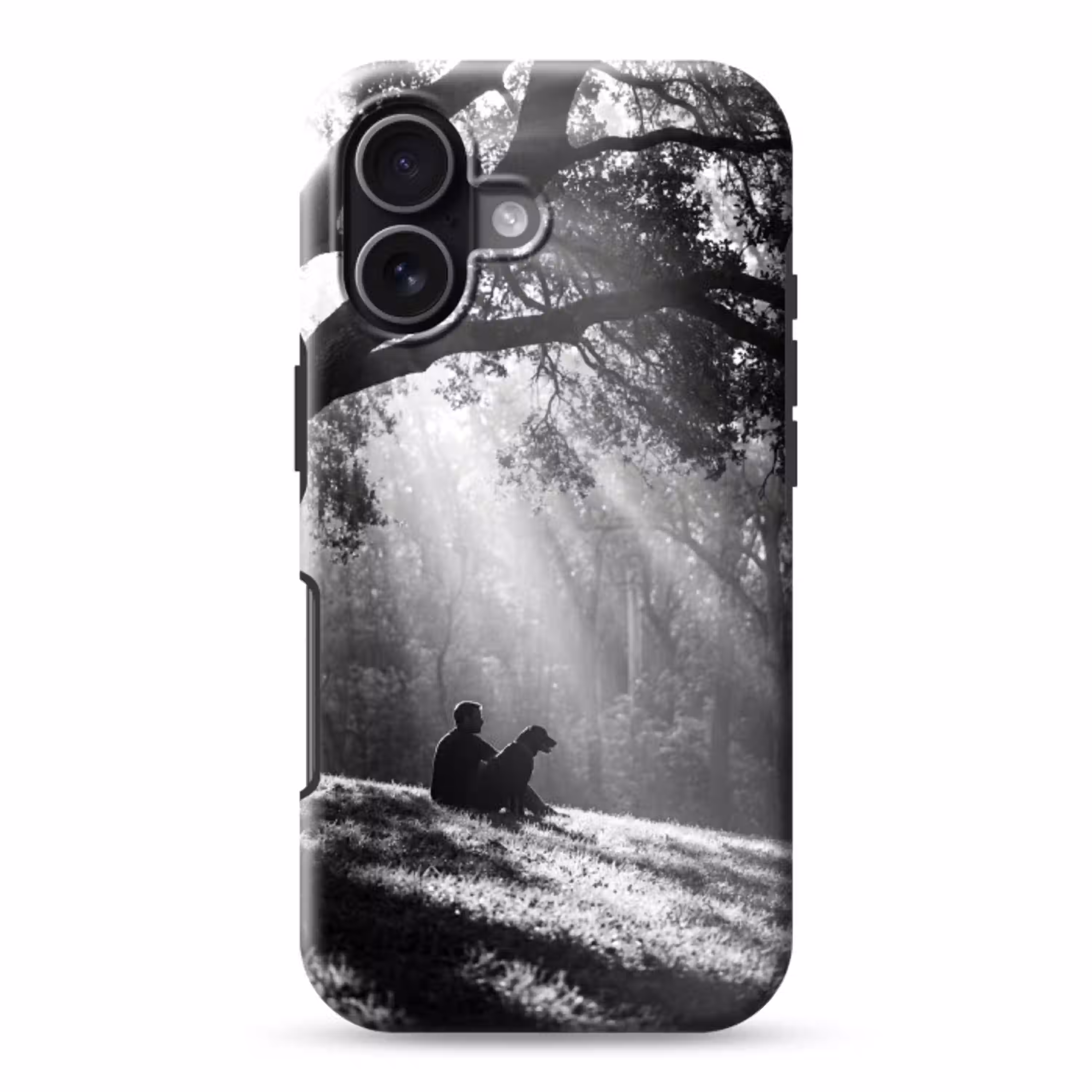 Mens - Hond - Natuur - Zwart-wit - Silhouet Toughcase MagSafe Apple iPhone 17 klein -3d