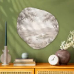 Rivierlandschap - Bergen - Natuur - Vintage - Beige Wandcirkel Organisch Aluminium middel -sfeer2
