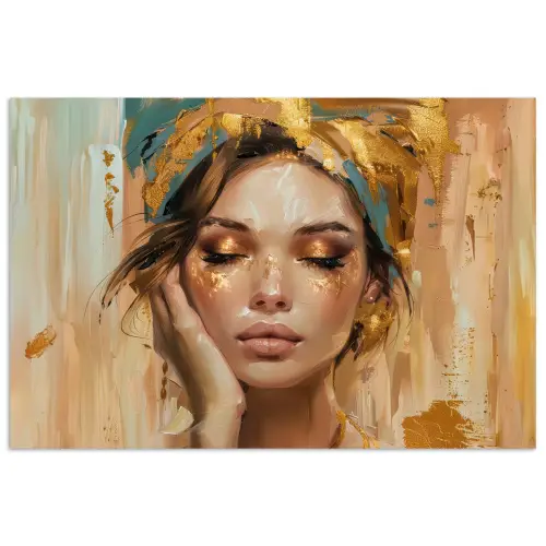 Vrouwen - Portret - Luxe - Goud poster papier klein -3d