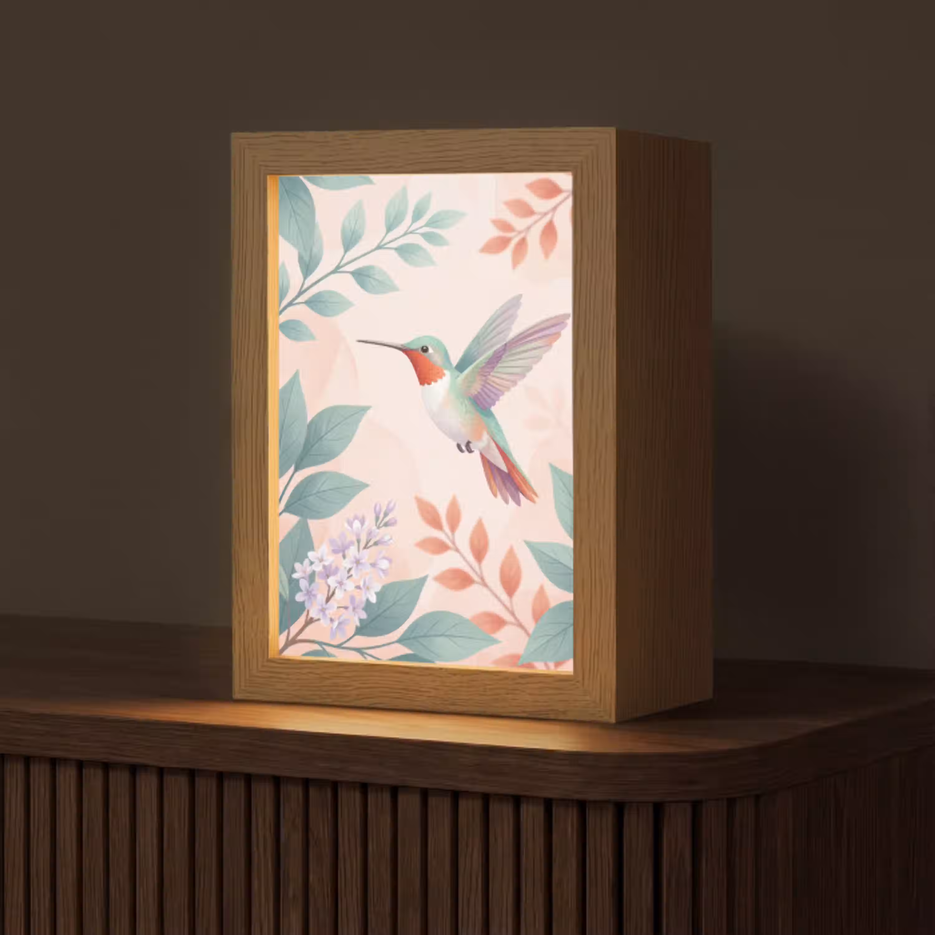 Kolibrie - Vliegen - Natuur - Illustratie - Kleurrijk Light Box met kabel (Tafellamp) klein -z3d_website