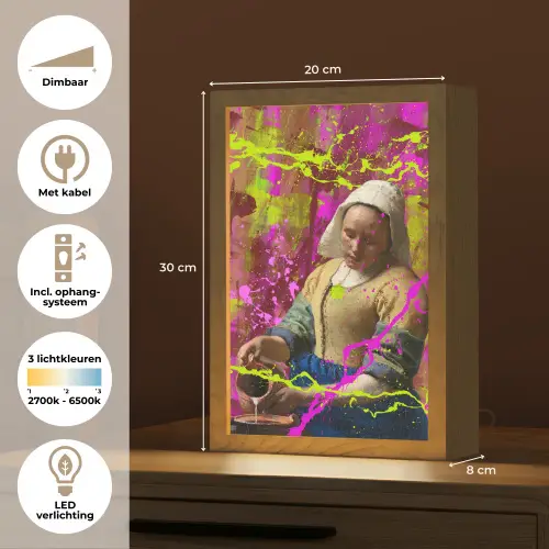 Melkmeisje - Johannes Vermeer - Neon Light Box met kabel (Tafellamp) klein -USP_NL