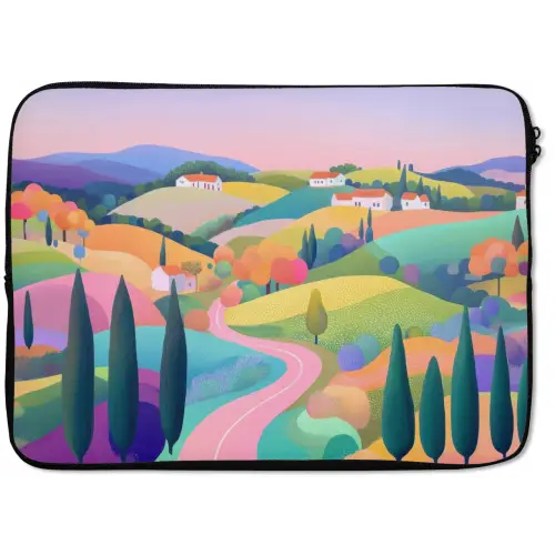 Landschap - Paars - Pastel - Huizen laptophoes neopreen klein -zkaufland3dotto