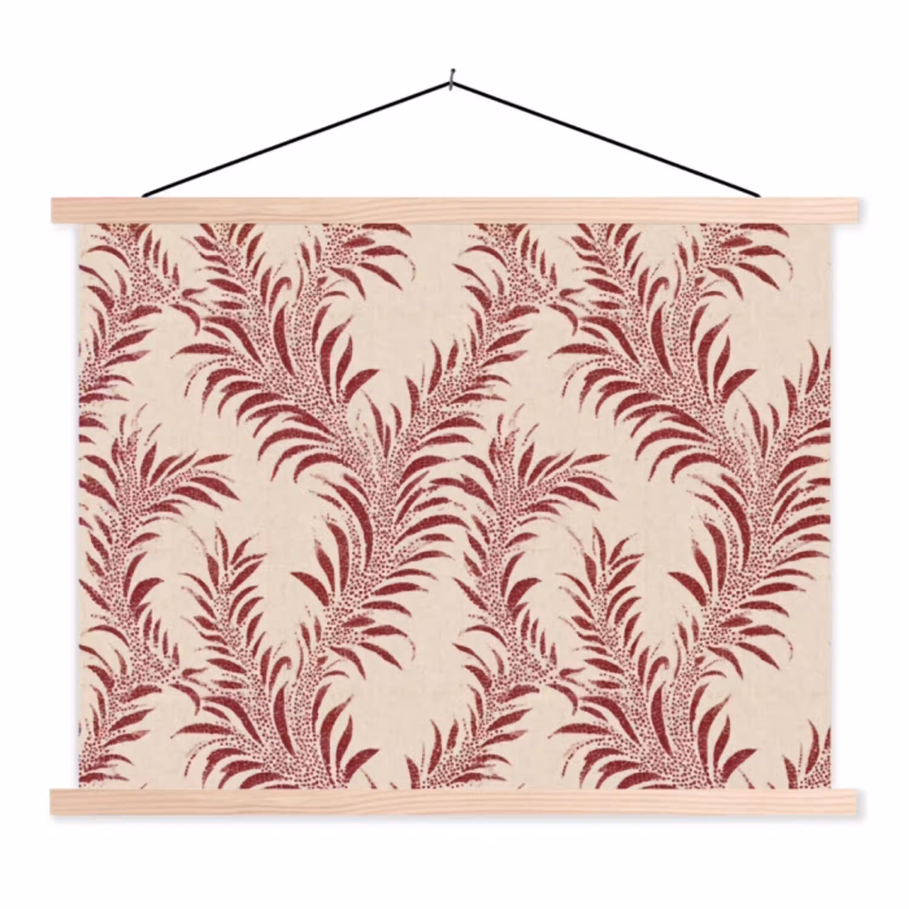 Bladeren - Linnen - Rood textielposter latten blank klein 122 -3d