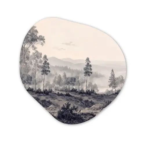 Mistig - Berglandschap - Illustratie Wandcirkel Organisch Forex 3mm klein -3d