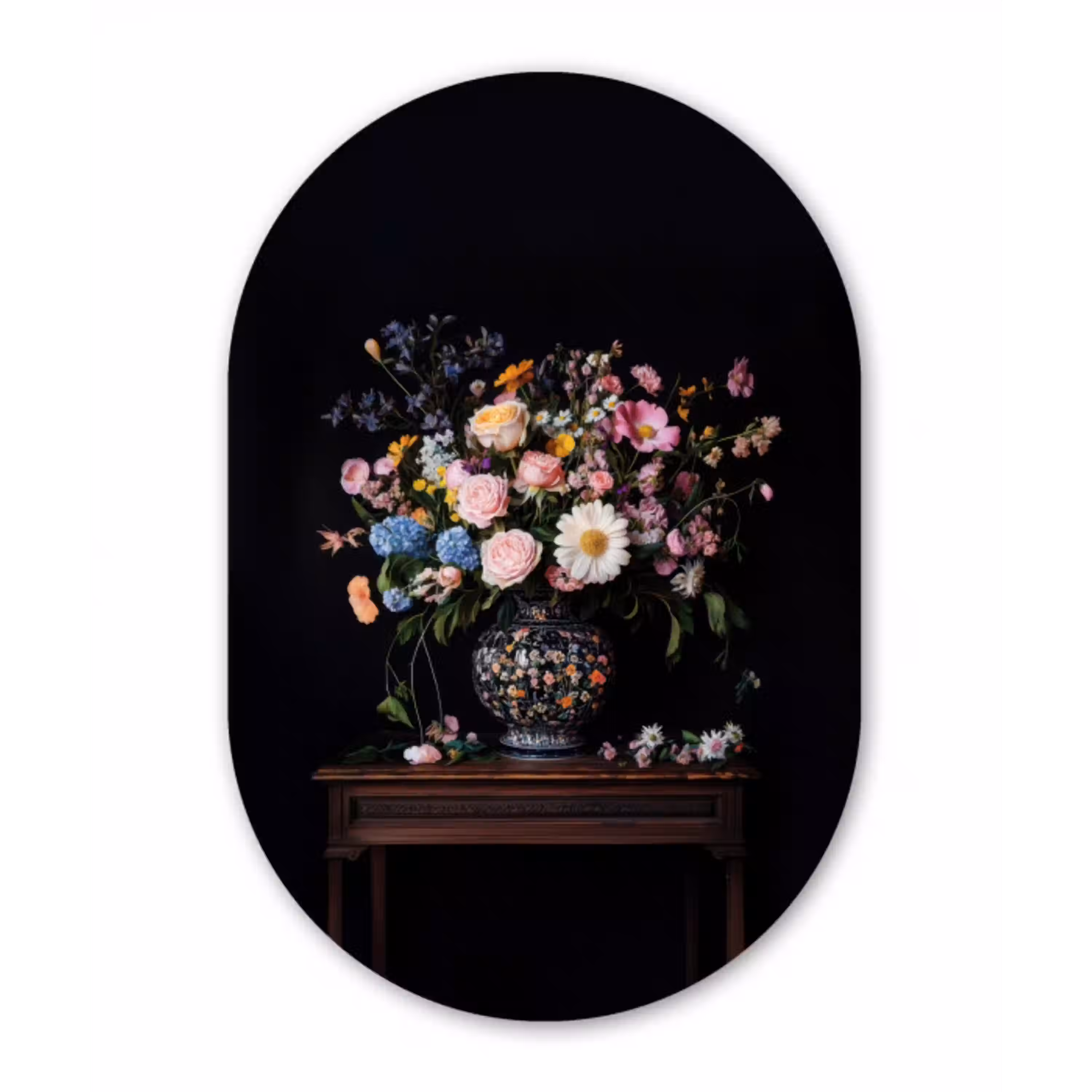 Bloemenvaas - Hout - Bloemen - Boeket Wandcirkel Ovaal Aluminium middel -3d