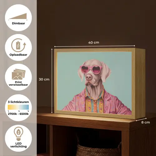 Hond - Overhemd - Bloemen - Bril Light Box met batterij (Wandlamp) middel -USP_websiteoverzichtNL