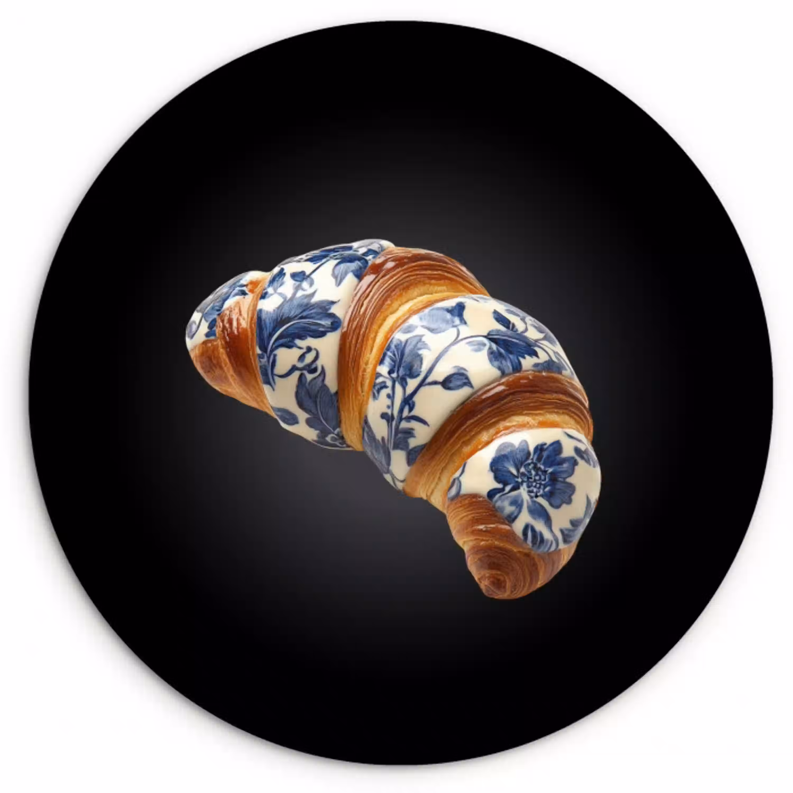 Croissant - Bloemenpatroon - Delftsblauw Wandcirkel plexiglas klein -3d