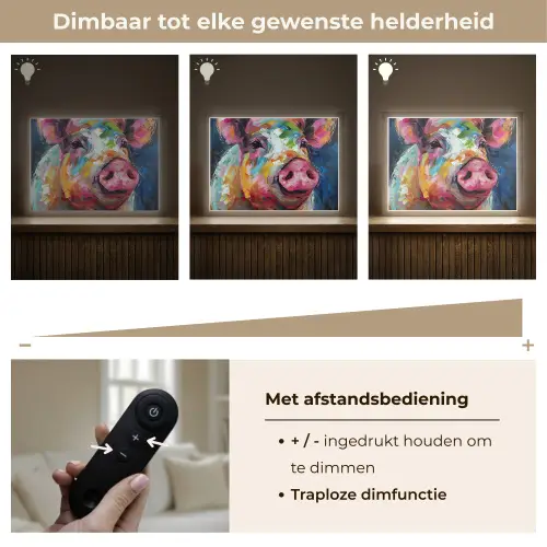 Varken - Olieverf - Dieren - Kunst Light Box met batterij (Wandlamp) middel -USP_dimbaarNL