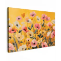 Bloemen - Veld - Geel Tuinposter op houten frame 2 cm dik klein -3d