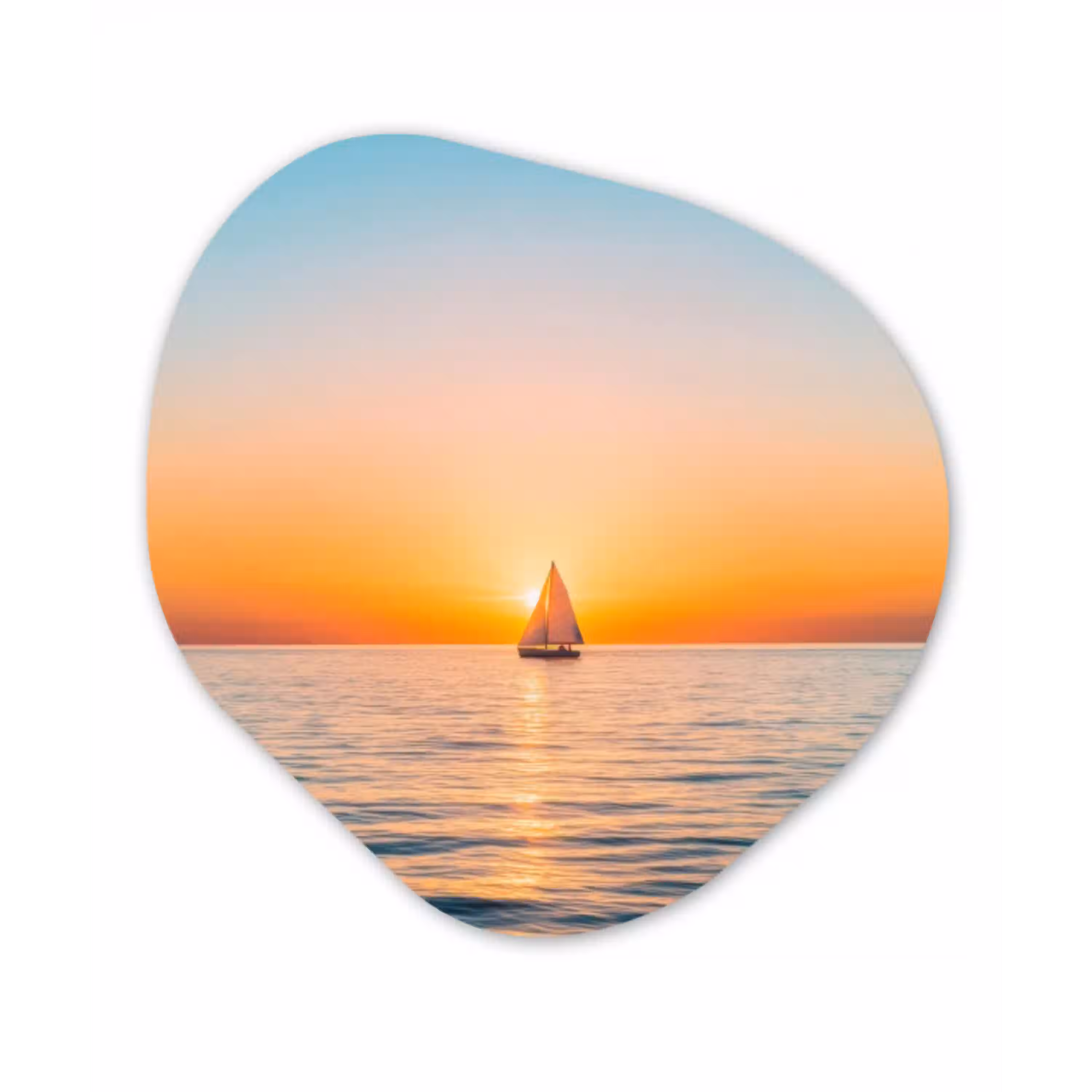 Zee - Zeilboot - Zonsondergang Wandcirkel Organisch Plexiglas middel -3d