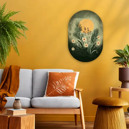Bloemen - Bladeren - Zon - Groen Wandcirkel Ovaal Forex klein -sfeer4