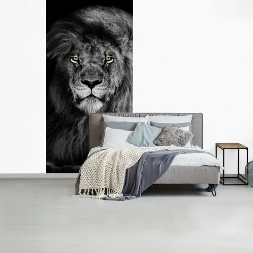 Leeuw - Ogen - Oranje - Zwart wit - Dieren - Portret fotobehang vinyl groot -slaapkamer