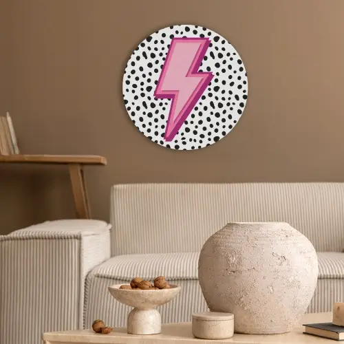 Bliksem - Roze - Stippen Akoestische PET Vilt - Rond klein -sfeer1