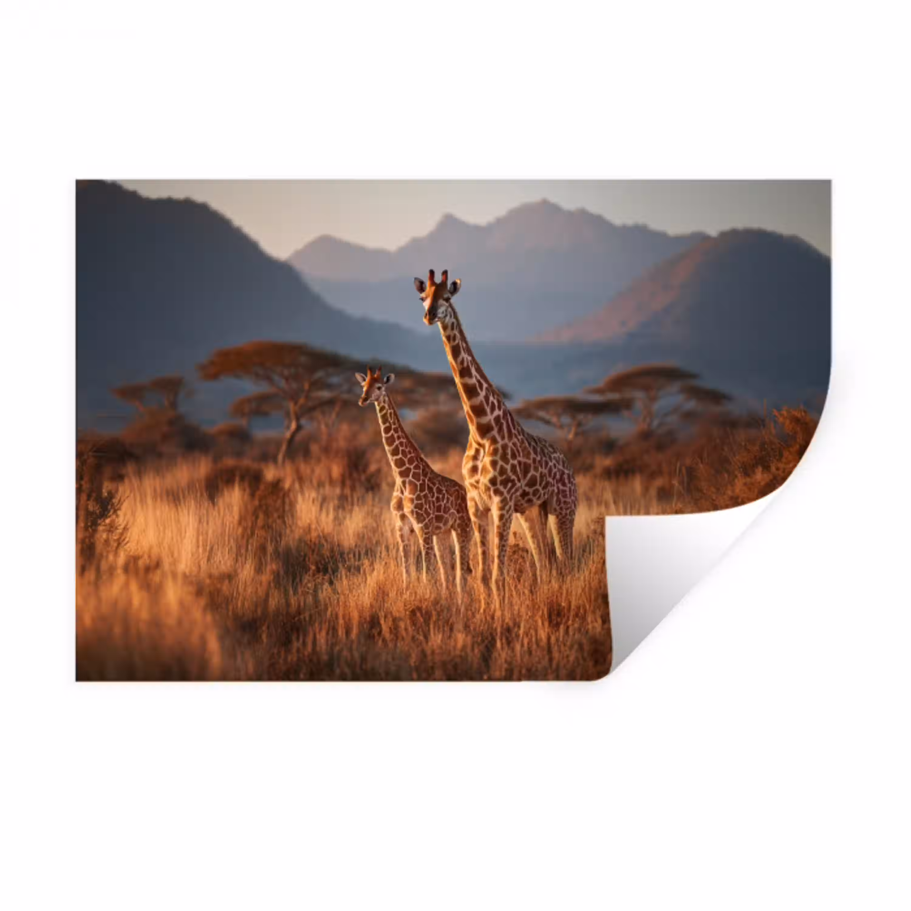 Giraffen - Hoog gras - Acaciabomen Muursticker klein -3d