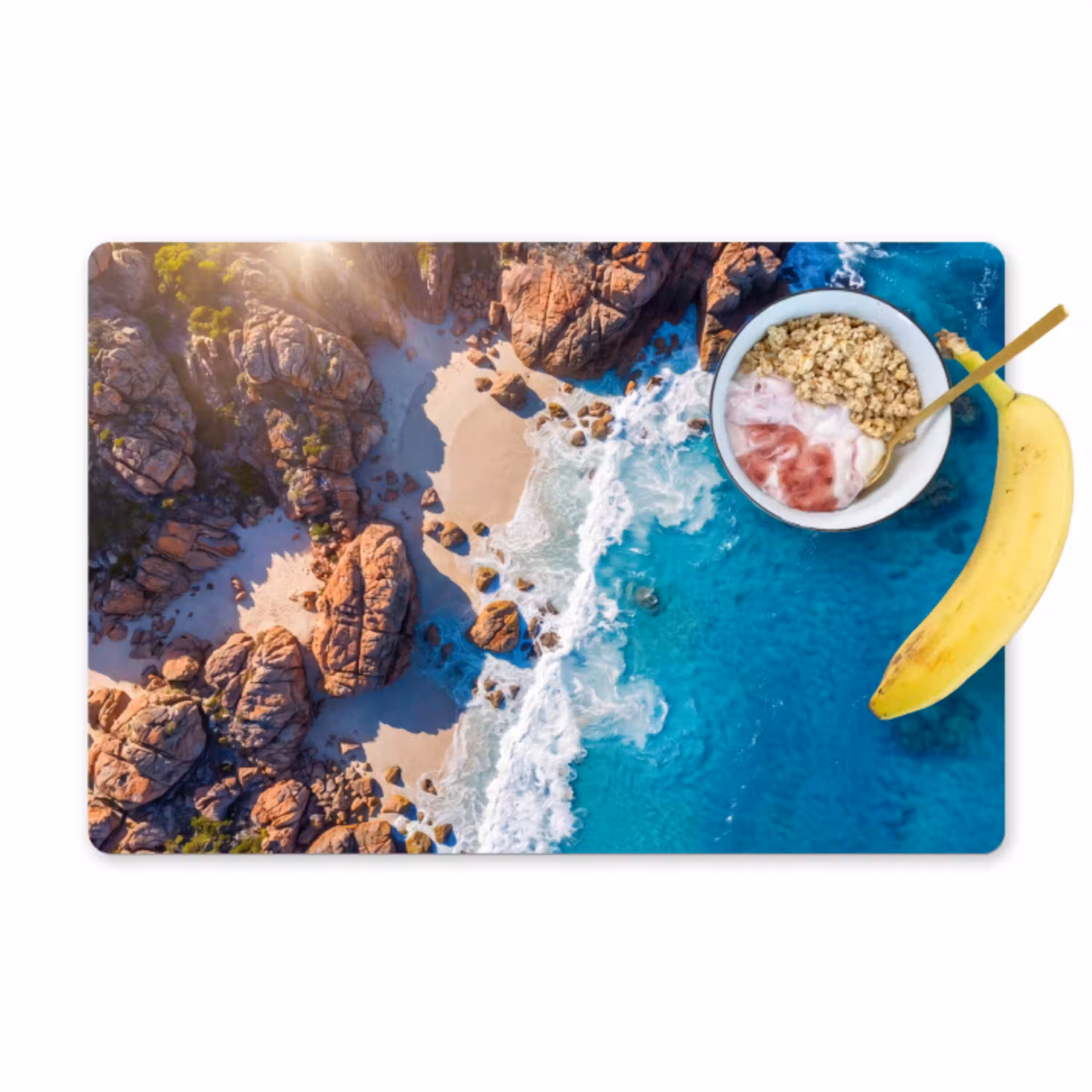 Strand - Zee - Rotsen - Natuur - Blauw Placemat vinyl groot -zzzproduct_Kitchenyeah-website