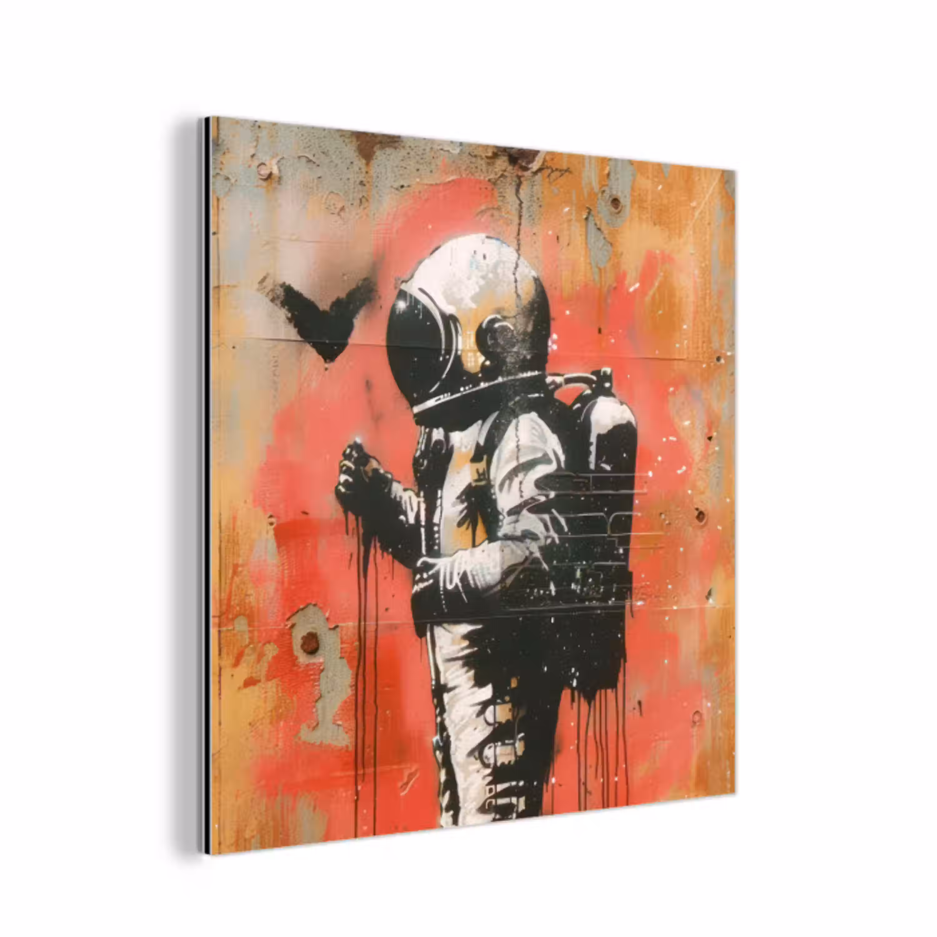 Graffiti - Astronaut - Street art - Ruimte - Banksy aluminium wit klein -3d
