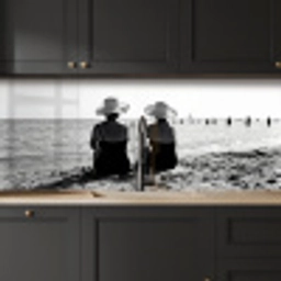 Vrouwen - Zonnehoed - Strand - Zwart - Wit keuken achterwand 2 middel -sfeer1