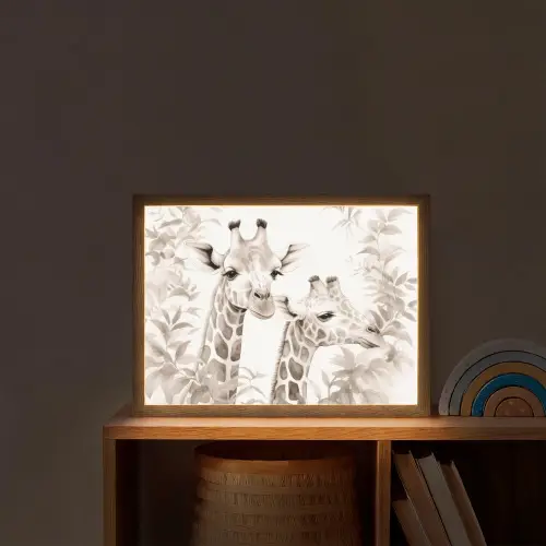 Giraffe - Bladeren - Bruin - Jungle - Kind Light Box met batterij (Wandlamp kind) middel -sfeer1_kind