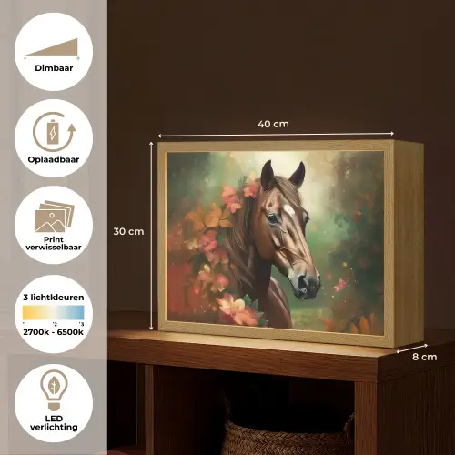 Paard - Bloemen - Natuur - Dieren - Bos - Oranje Light Box met batterij (Wandlamp kind) middel -USP_websiteoverzichtNL