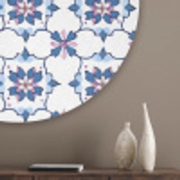Modern - Patroon - Blauw - Roze Akoestische PET Vilt - Rond klein 838 -sfeer5_closeup