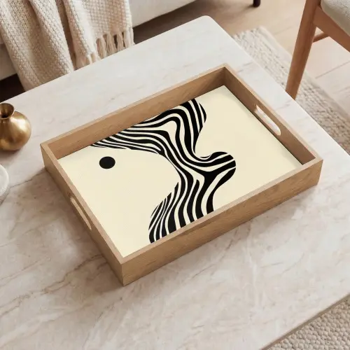 Beige - Lijnen - Golvend -  Abstract Dienblad Rechthoek middel -sfeer1