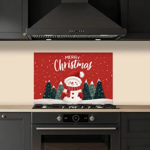 Kerstgroet - Sneeuw - Rood keuken achterwand spatscherm klein -sfeer1