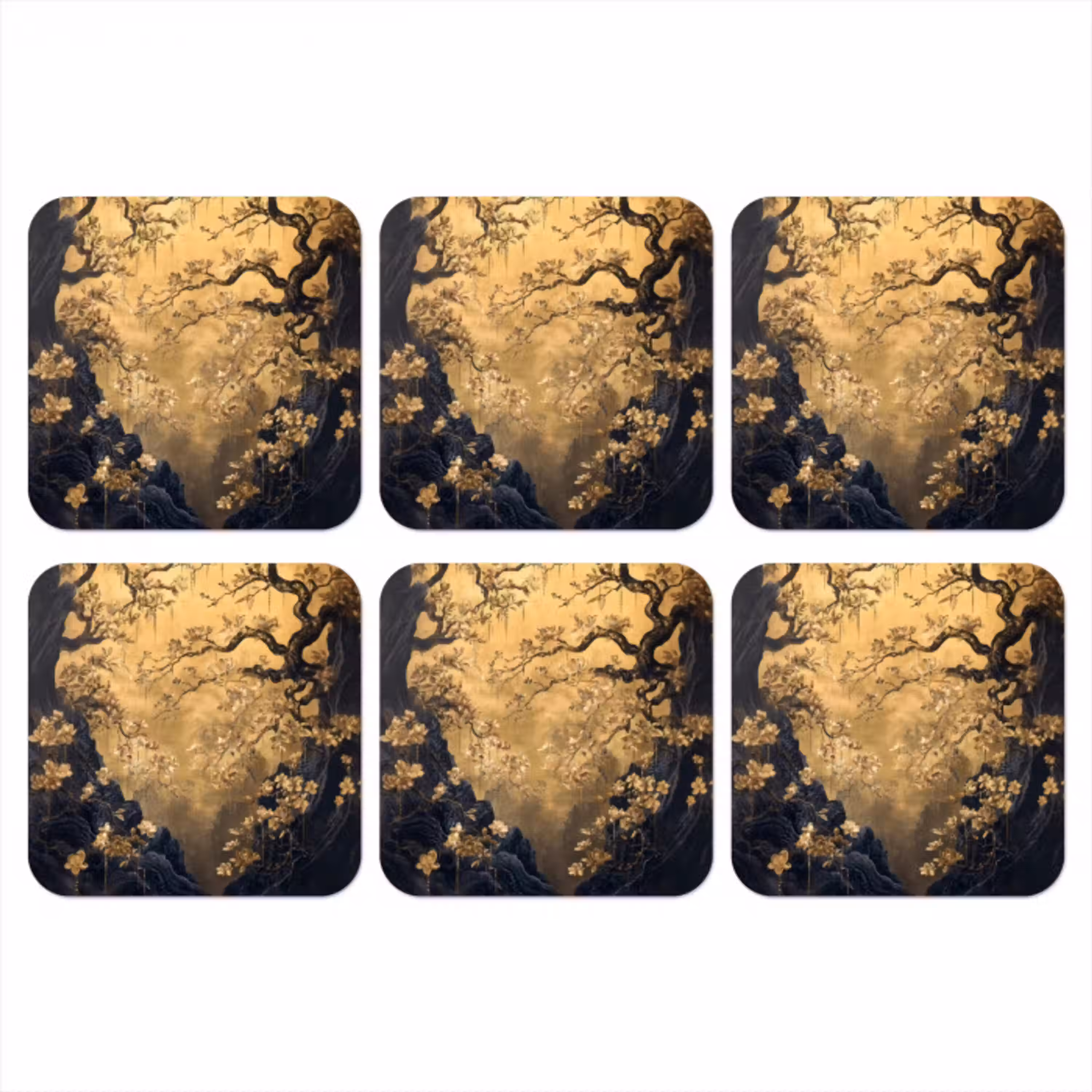 Bloemen - Takken - Goud - Sierlijk onderzetter kurk middel -3d