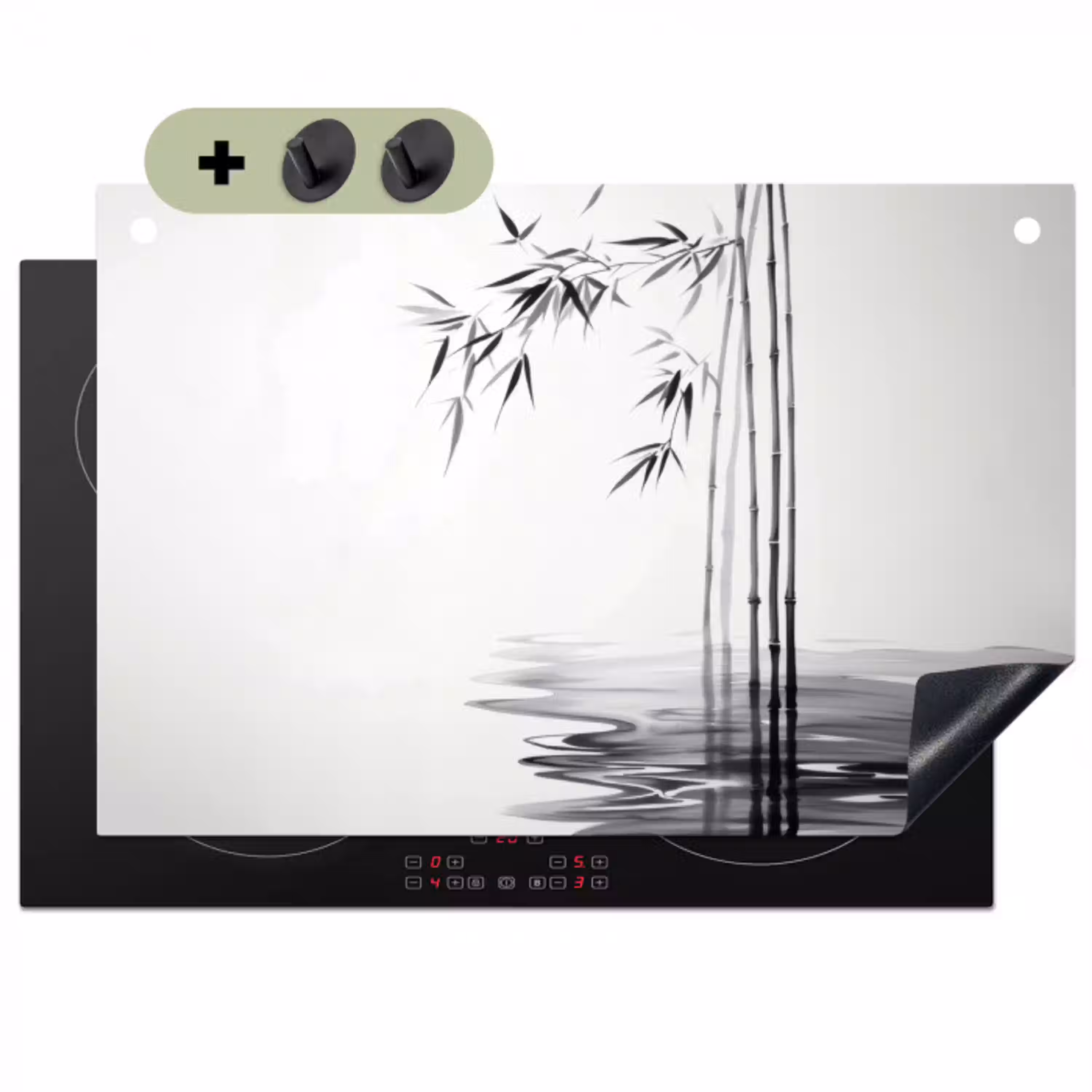 Bamboestammen - Water - Minimalistisch - Wit Inductie beschemer met haakjes klein -3d