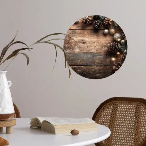 Kersthoekdecoratie - Dennenappels - Lichtjes Wandcirkel behangsticker klein -sfeer3