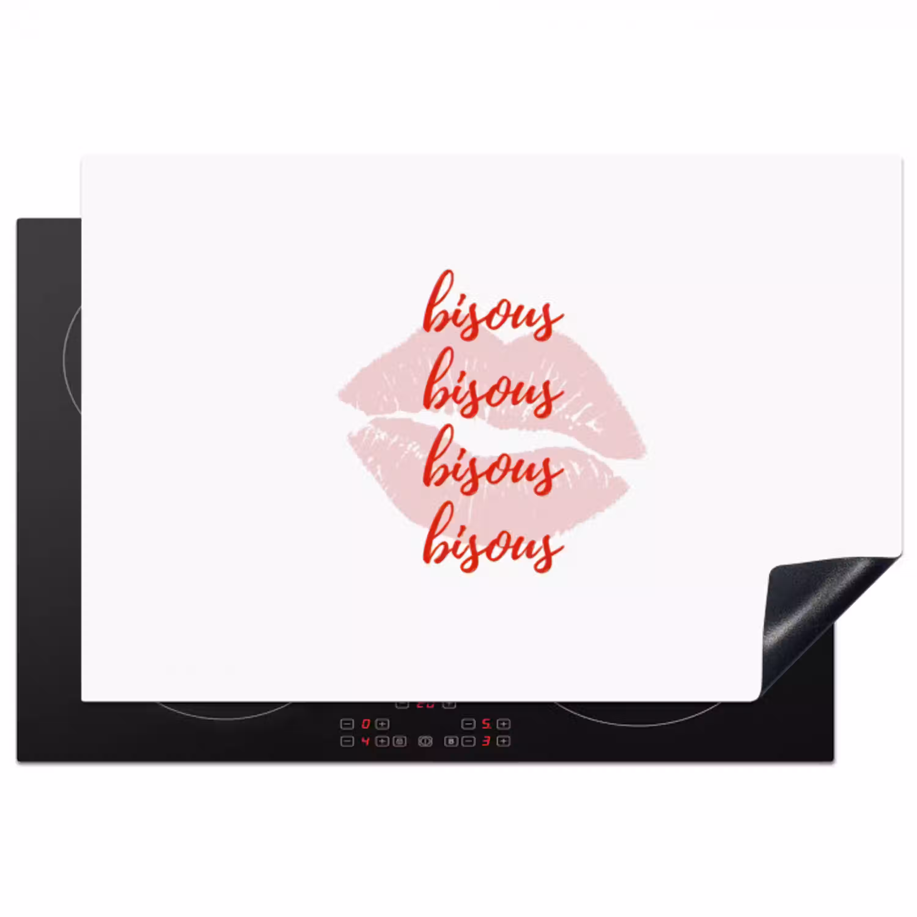Bisous - Lip - Wit - Rood Inductie beschermer vinyl 3mm klein -3d
