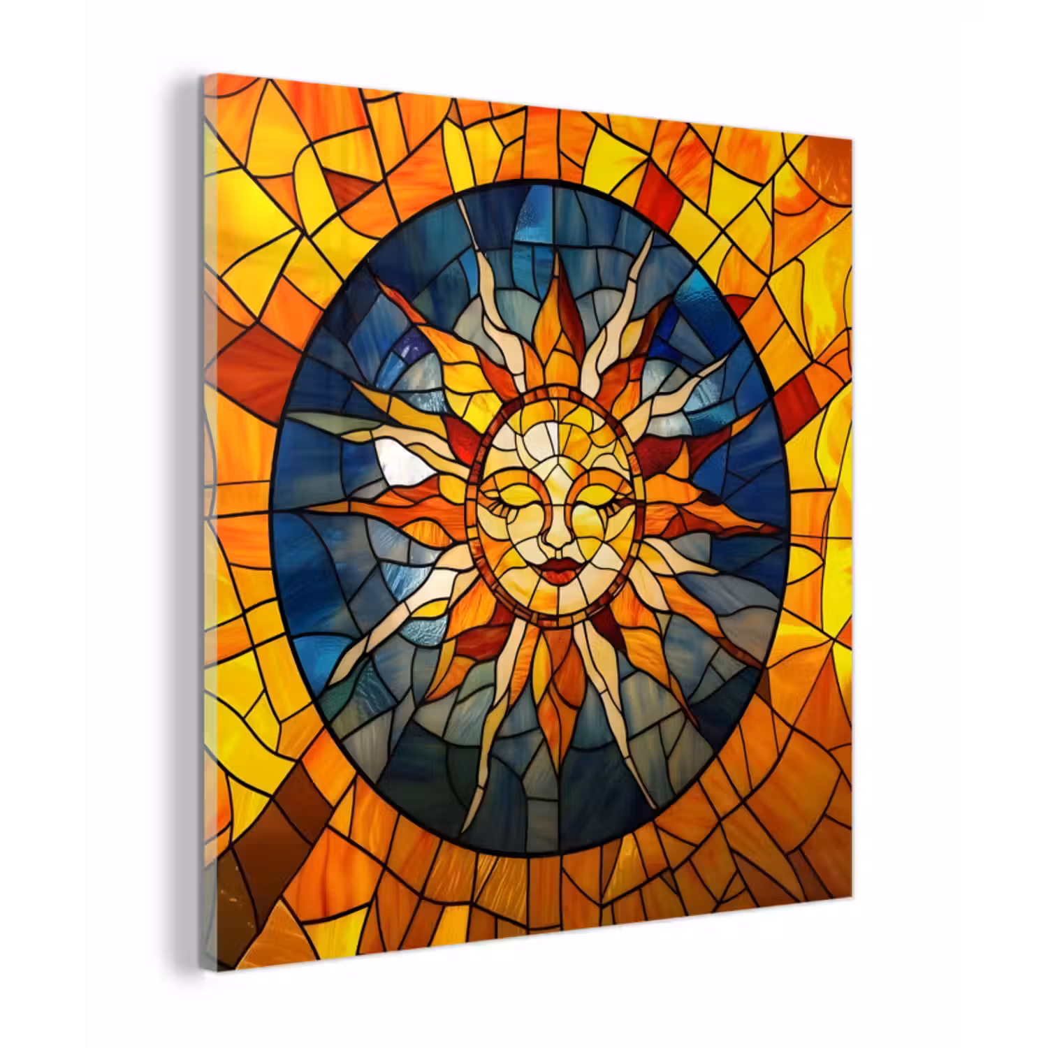 Glas schilderij - Mozaïek - Zon - Geel - Cirkel