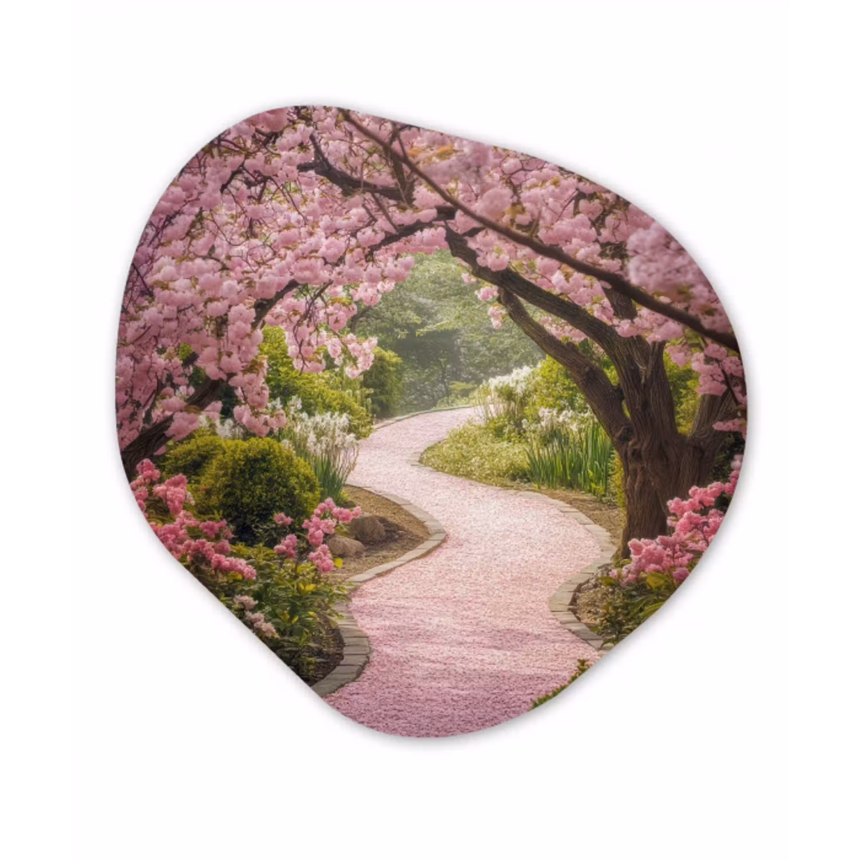 Kersenbloesem - Natuur - Sakura - Pad - Japanse tuin Wandcirkel Organisch Aluminium middel -3d