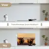Schotse hooglanders - Heide - Landschap - Dieren keuken achterwand spatscherm klein -voor_na_NL