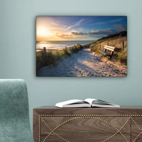 Zonsondergang - Strand - Duin - Gras - Bank canvas 2cm klein -sfeer4