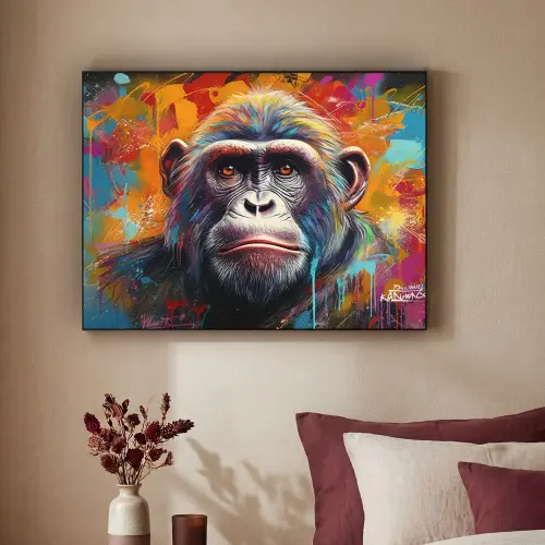 Aap - Gorilla - Graffiti - Dieren - Kleuren Textielframe - compleet frame klein -sfeer1