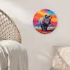 Neushoorn - Zonsondergang - Savanna - Kleurrijk Wandcirkel kunststof plaat 5mm dik klein -sfeer5