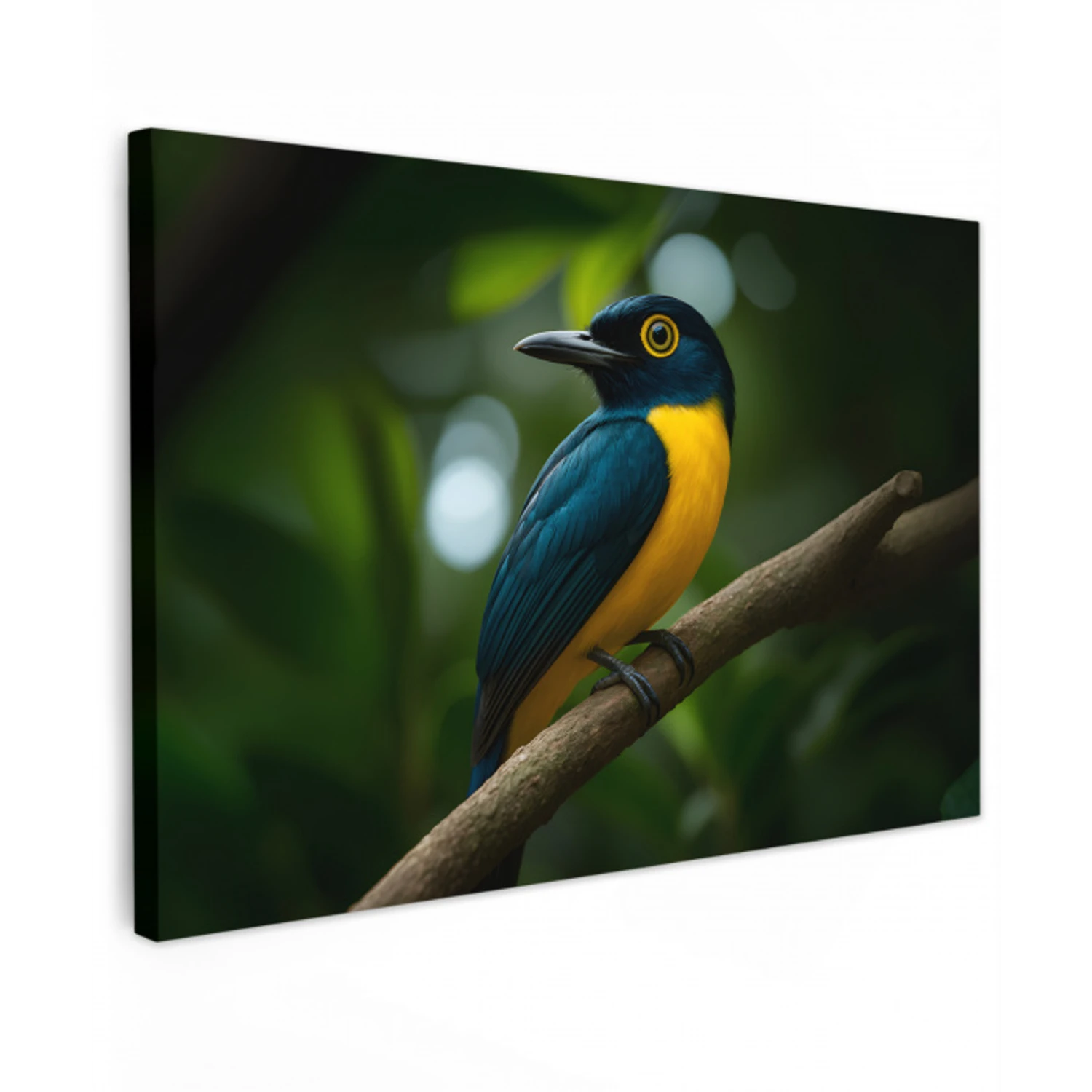 Vogel - Tak - Geel - Bladeren Tuinposter op houten frame 2 cm dik klein -3d