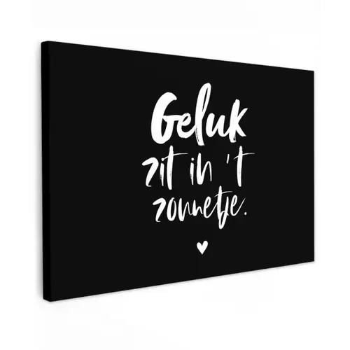 Tekst - Geluk zit in 't zonnetje - Quotes - Zomer - Zon Tuinposter op houten frame 2 cm dik klein -3d