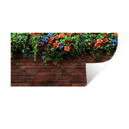 Bloemen - Muur - Groen - Oranje Muursticker klein -3d