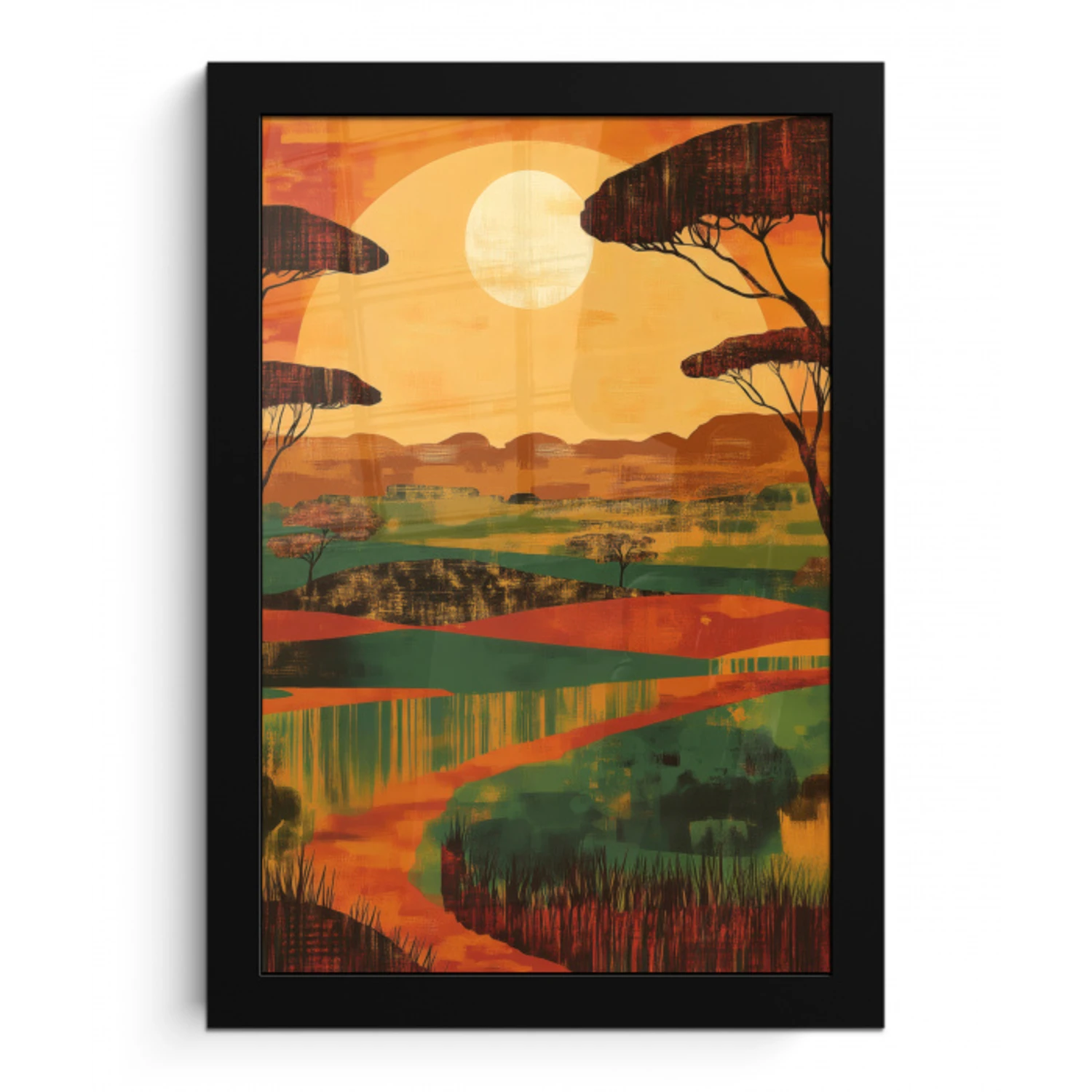 Landschap - Afrikaans - Zon fotolijst zwart zonder passe partout klein -3d