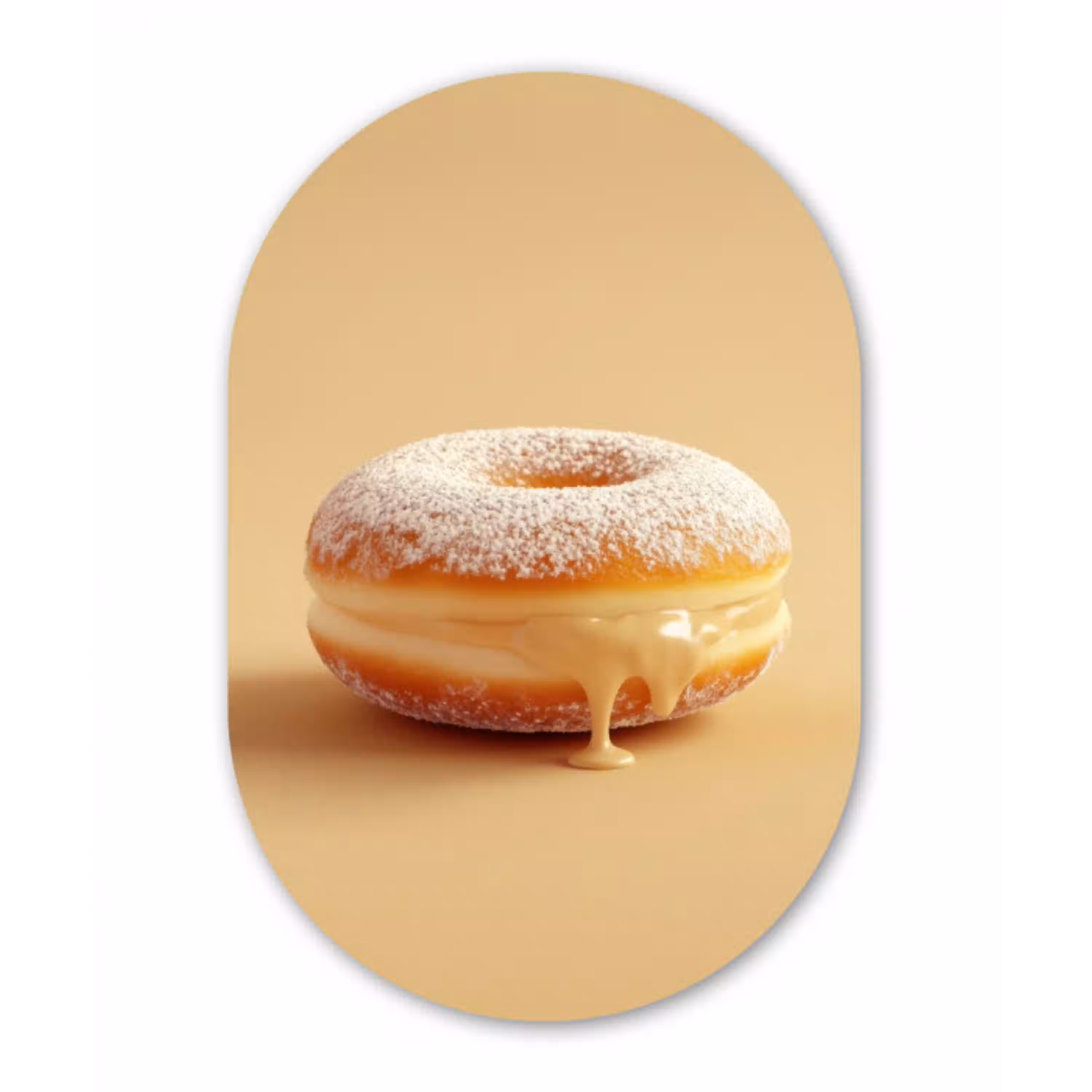 Donut - Romig - Poedersuiker - Beige Wandcirkel Ovaal Aluminium middel -3d