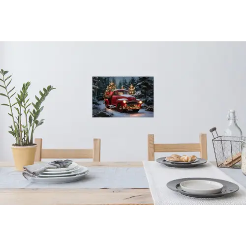 Kersttruck - Sneeuwbos - Rood Muursticker klein -eettafel
