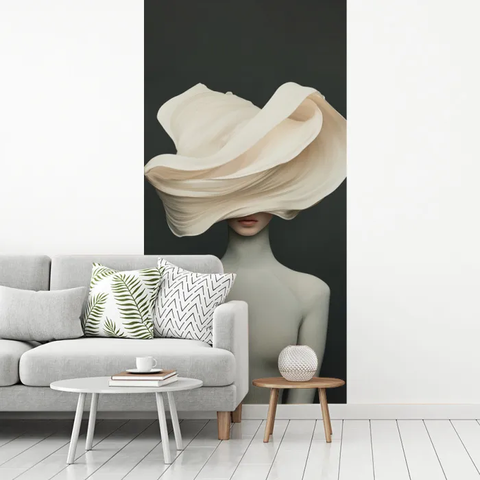 Vrouw - Beige - hoed fotobehang vinyl groot -woonkamer