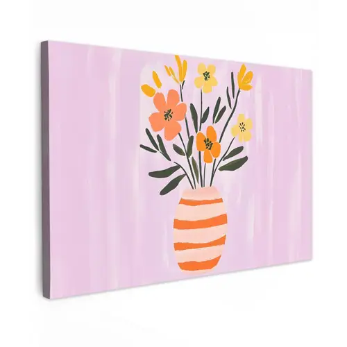 Vaas - Gestreept - Bloemen - Oranje Tuinposter op houten frame 2 cm dik klein -3d