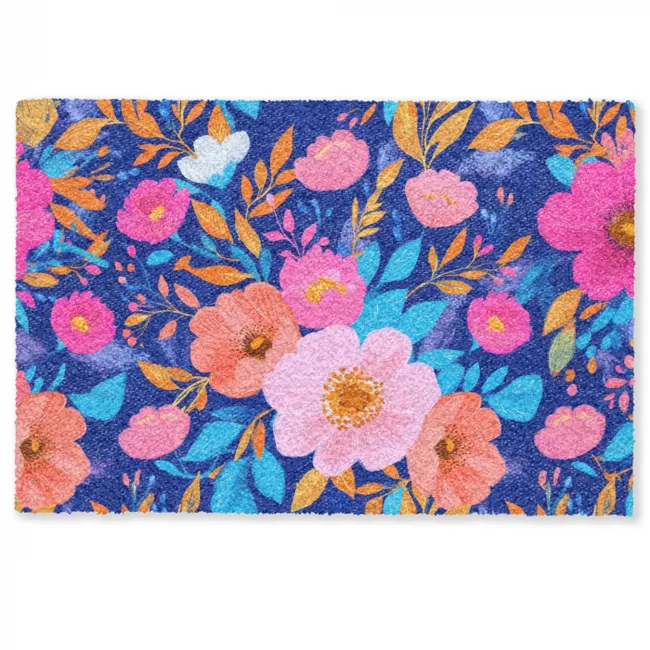 Deurmat - Bloemen - Blauw - Roze
