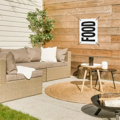 Food - Zwart - Wit - Decoratie tuinposter los doek klein -sfeer4