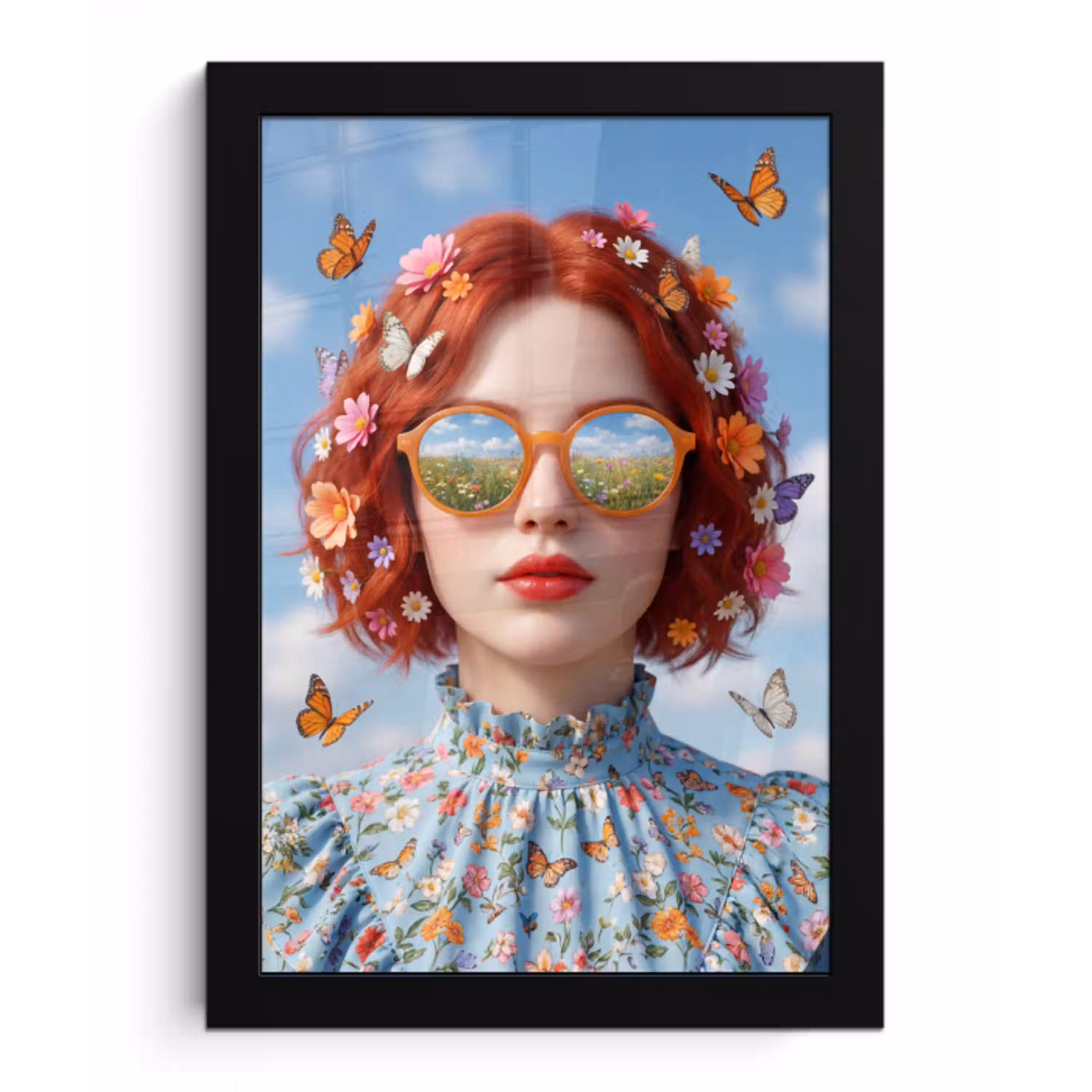 Vrouw - Bloemen - Zomer - Portret - Kleurrijk fotolijst zwart zonder passe partout klein -3d