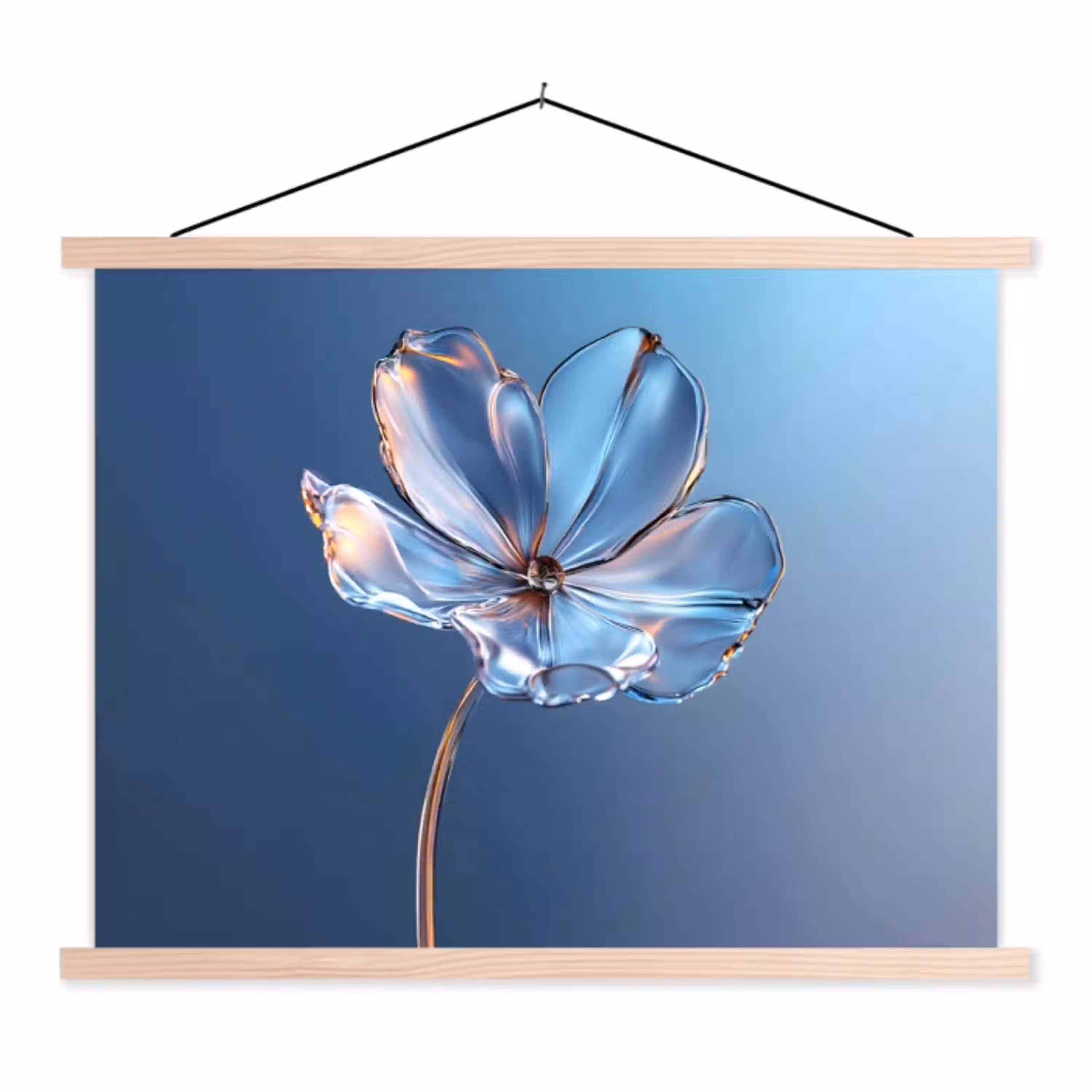 Blauw - Bloem - Glazen - Sierlijk textielposter latten blank klein -3d