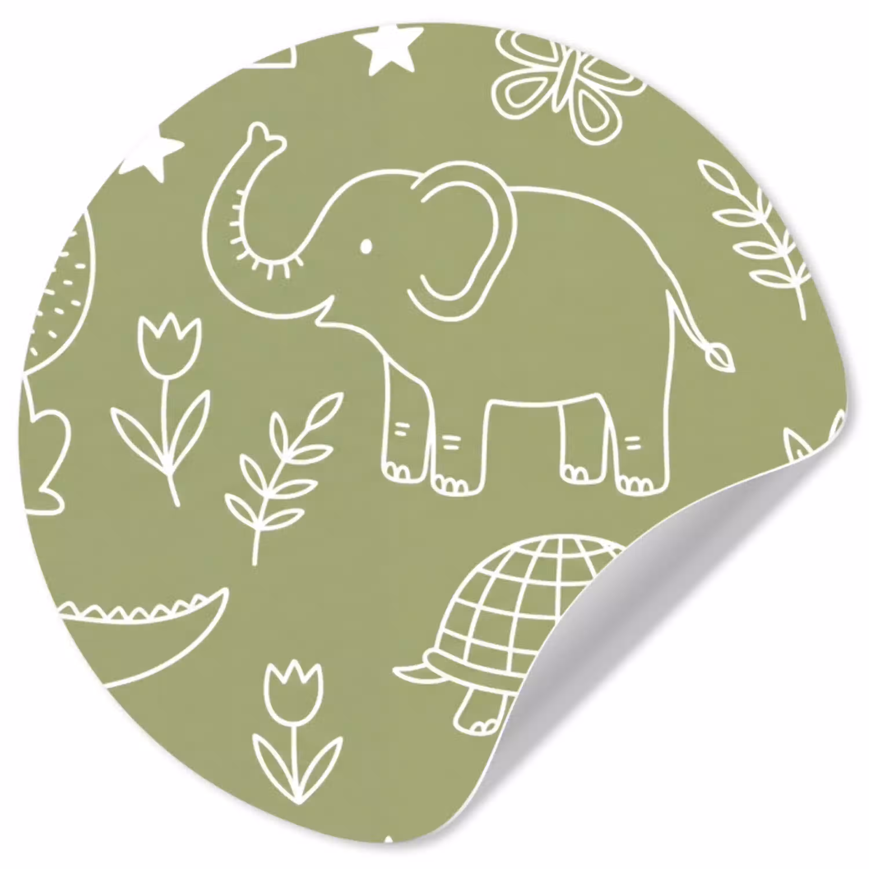 Dieren - Patroon - Illustratie - Natuur - Groen Wandcirkel behangsticker klein -3d